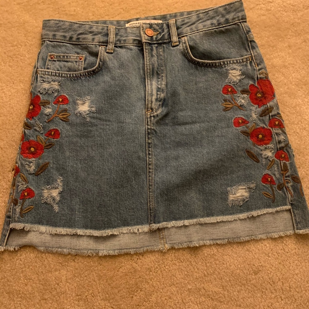 Embroidered Mini Denim Skirt